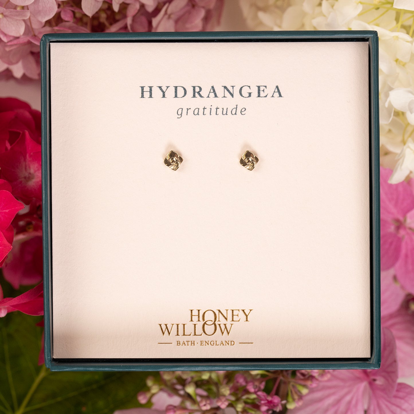 Hydrangea Flower Stud Earrings - Gratitude - 9kt Gold