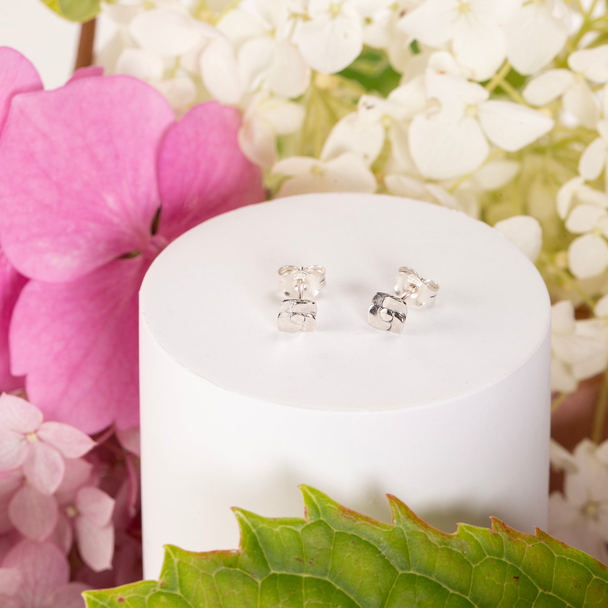 Hydrangea Flower Stud Earrings - Gratitude - Silver