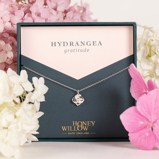 Hydrangea Flower Necklace - Gratitude - Silver