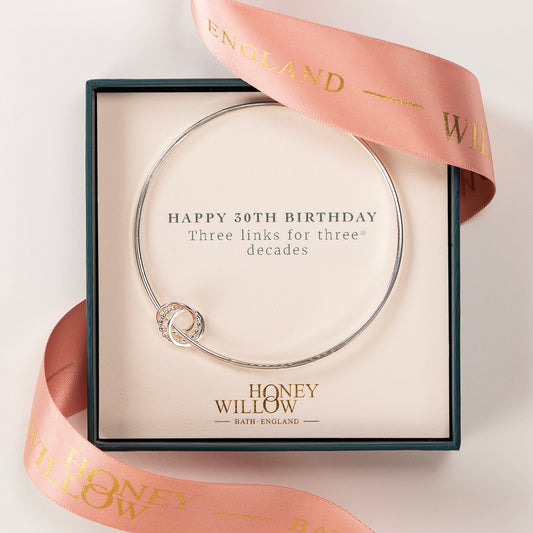 Personalised 30th Birthday Bracelet - 3 Links for 3 Decades - Silver Love Knot