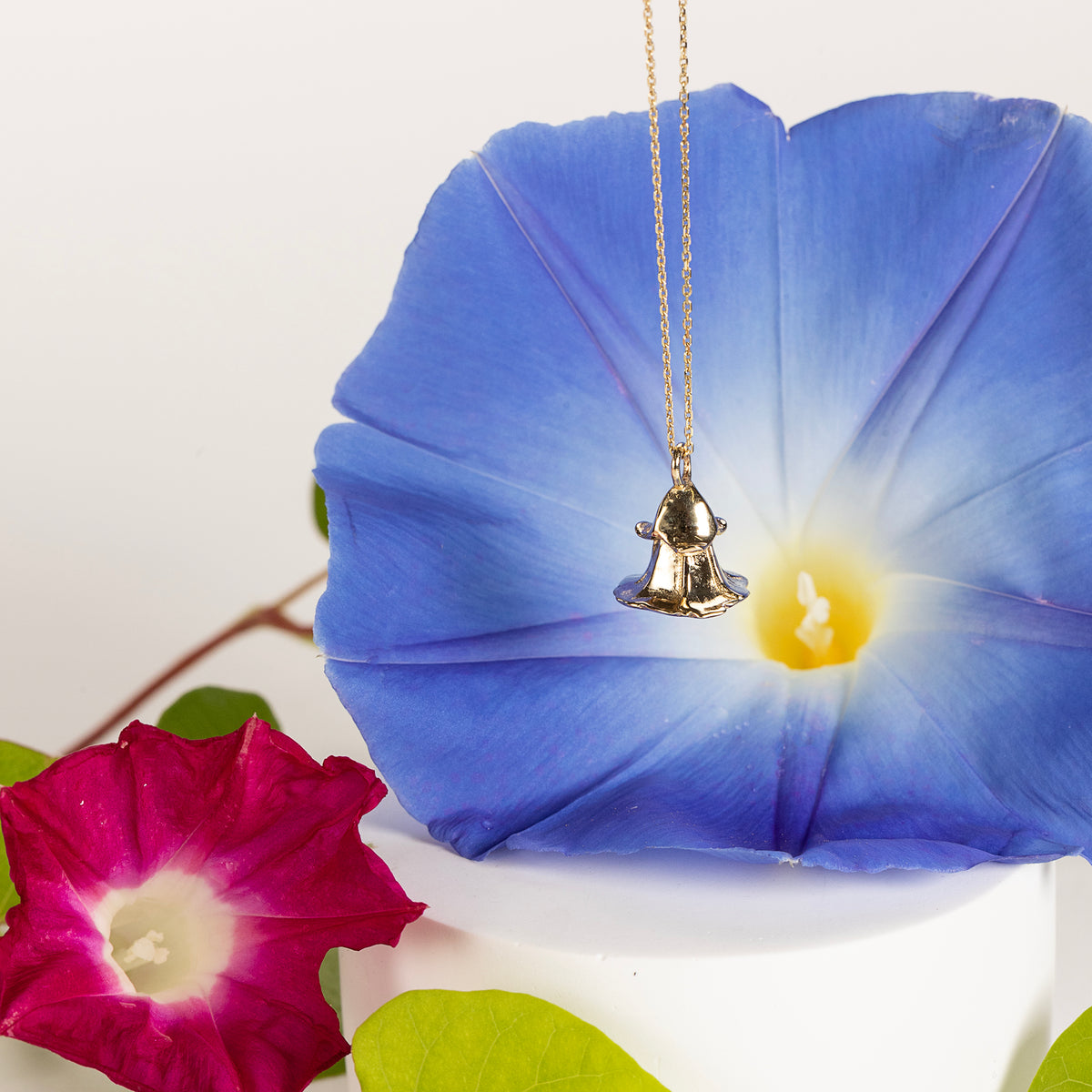 11 Year Work Anniversary Gift - Morning Glory Flower Necklace - 9ct Gold