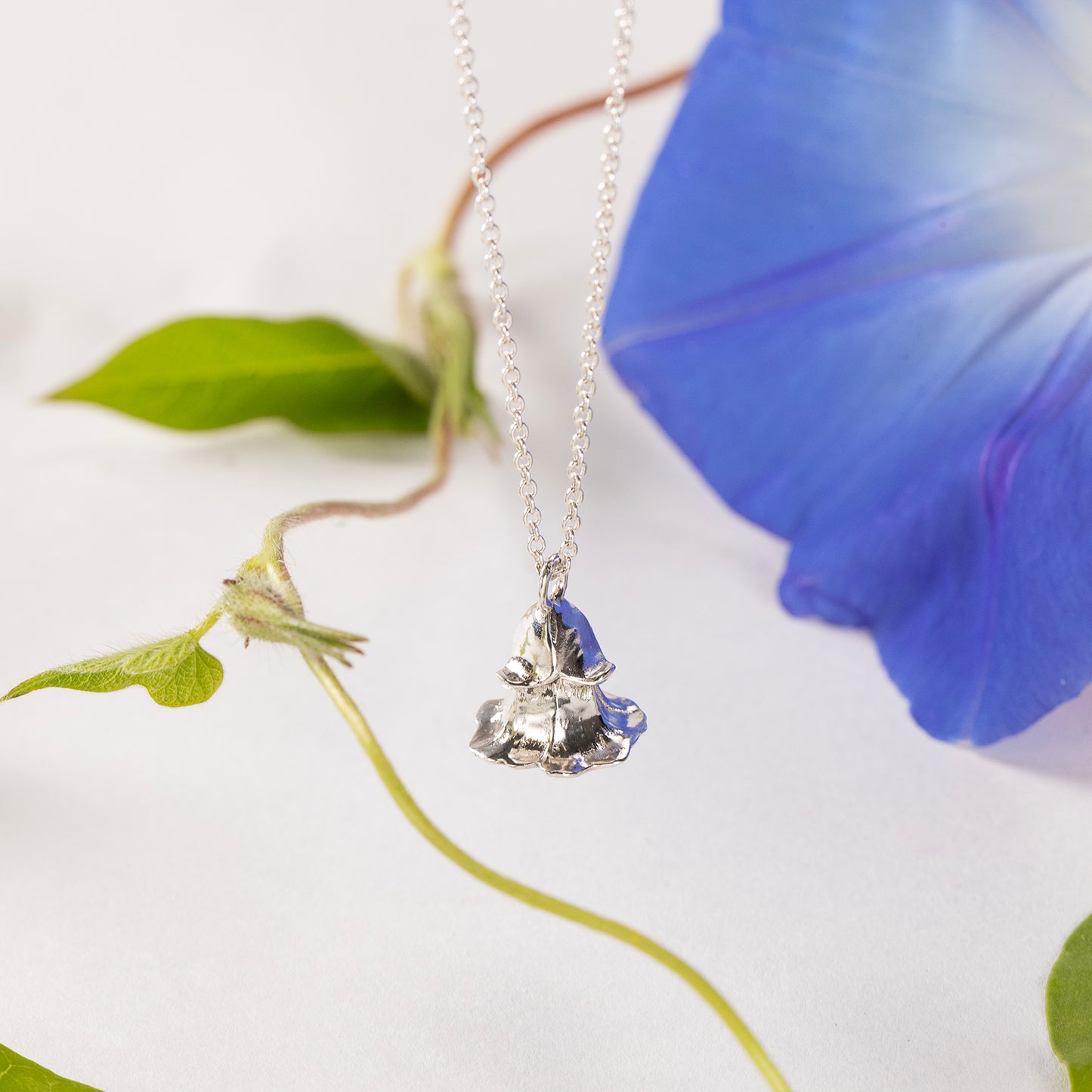 11th Birthday Gift - Morning Glory Flower Necklace - Silver
