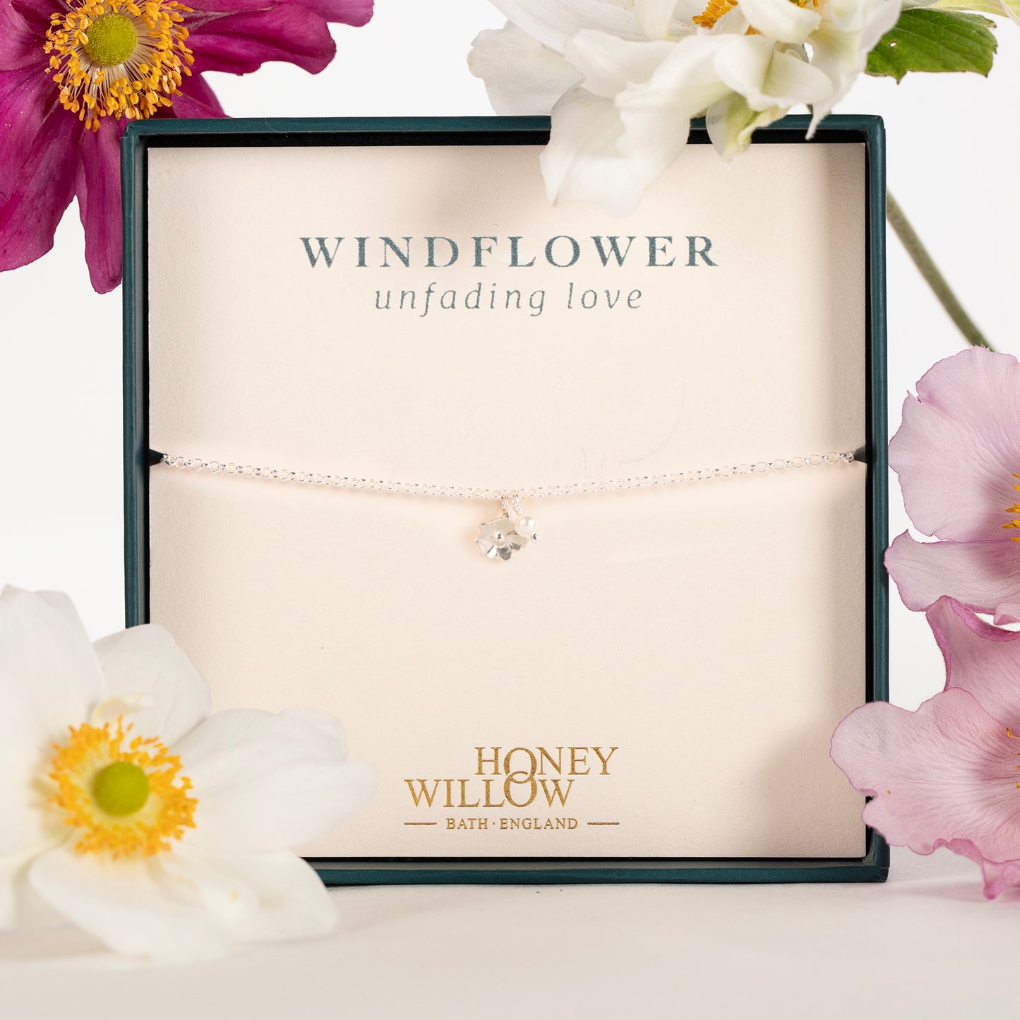 Delicate Windflower Flower Bracelet - Unfading Love - Silver & Pearl