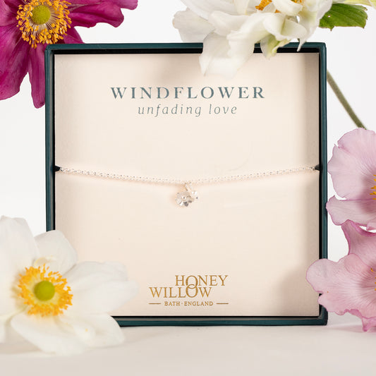 Delicate Windflower Flower Bracelet - Unfading Love - Silver & Pearl