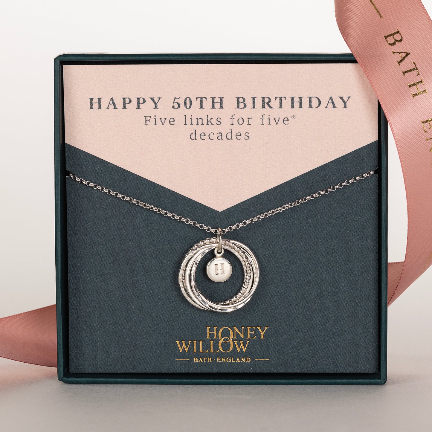 50th Birthday Initial Necklace - The Original 5 Links for 5 Decades Necklace - Silver