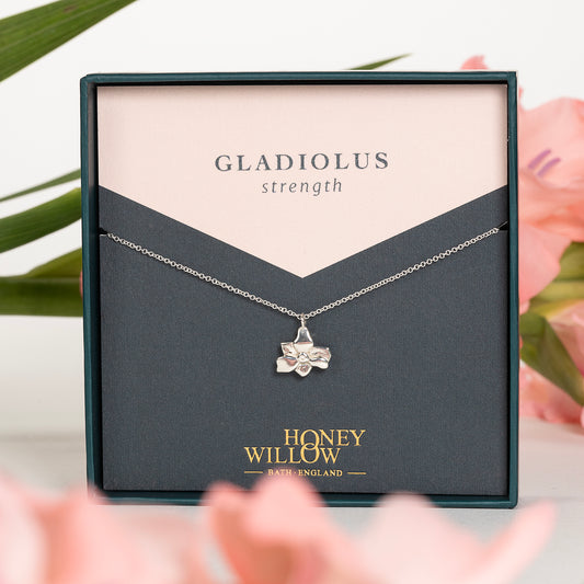 Gladiolus Flower Necklace - Strength - Silver