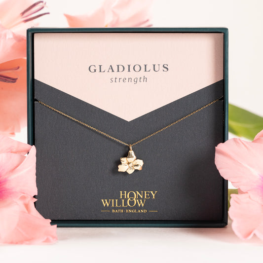 Gladioli Flower Necklace - Strength - 9kt Gold