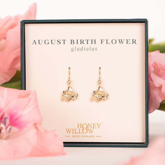 August Birth Flower Earrings - Gladiolus - 9kt Gold