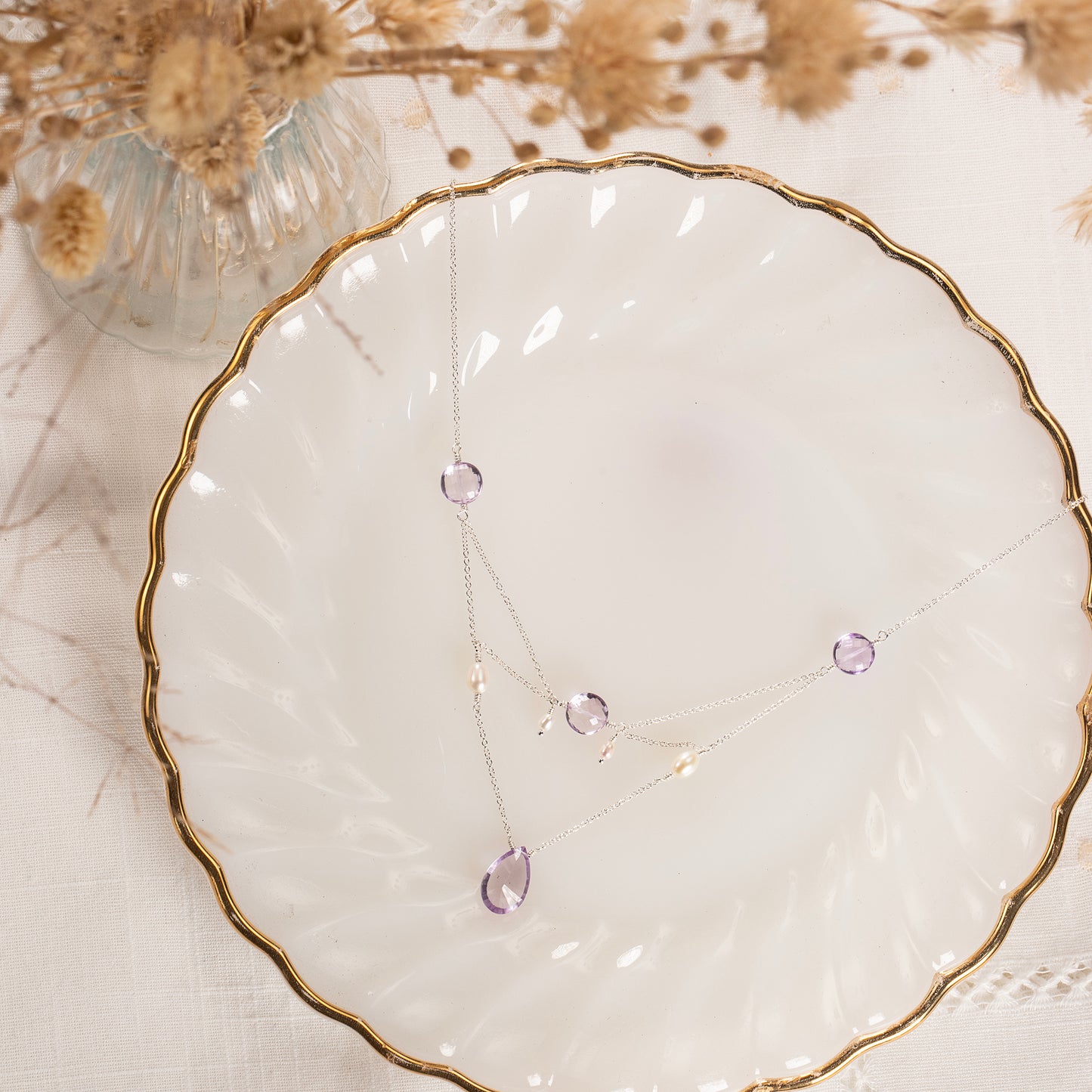 Amethyst & Pearl Statement Necklace - Bridgerton Inspired - Kate