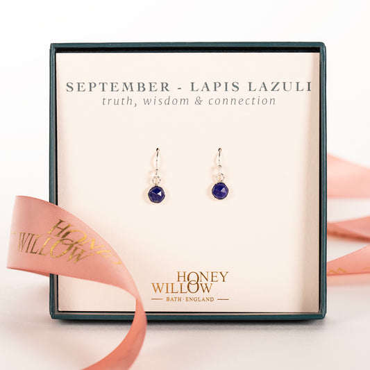 September Birthstone Drop Earrings - Lapis Lazuli - Silver & Gold