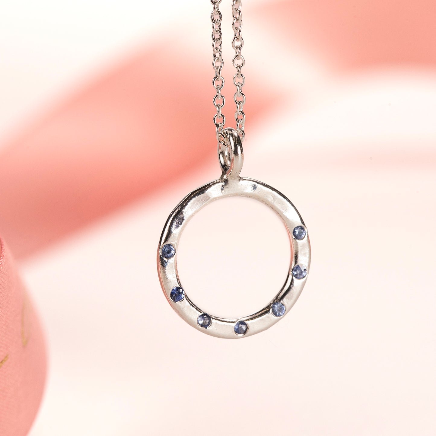70th Birthday Birthstone Halo Necklace - 7 Birthstones for 7 Decades - Silver