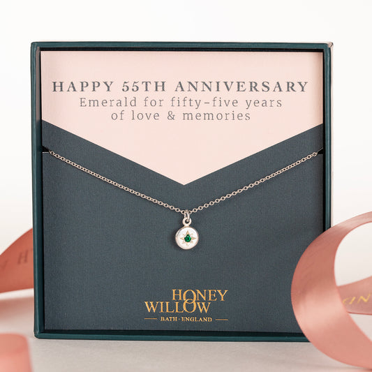 55th Anniversary Gift - Emerald Star Set Pendant - Silver