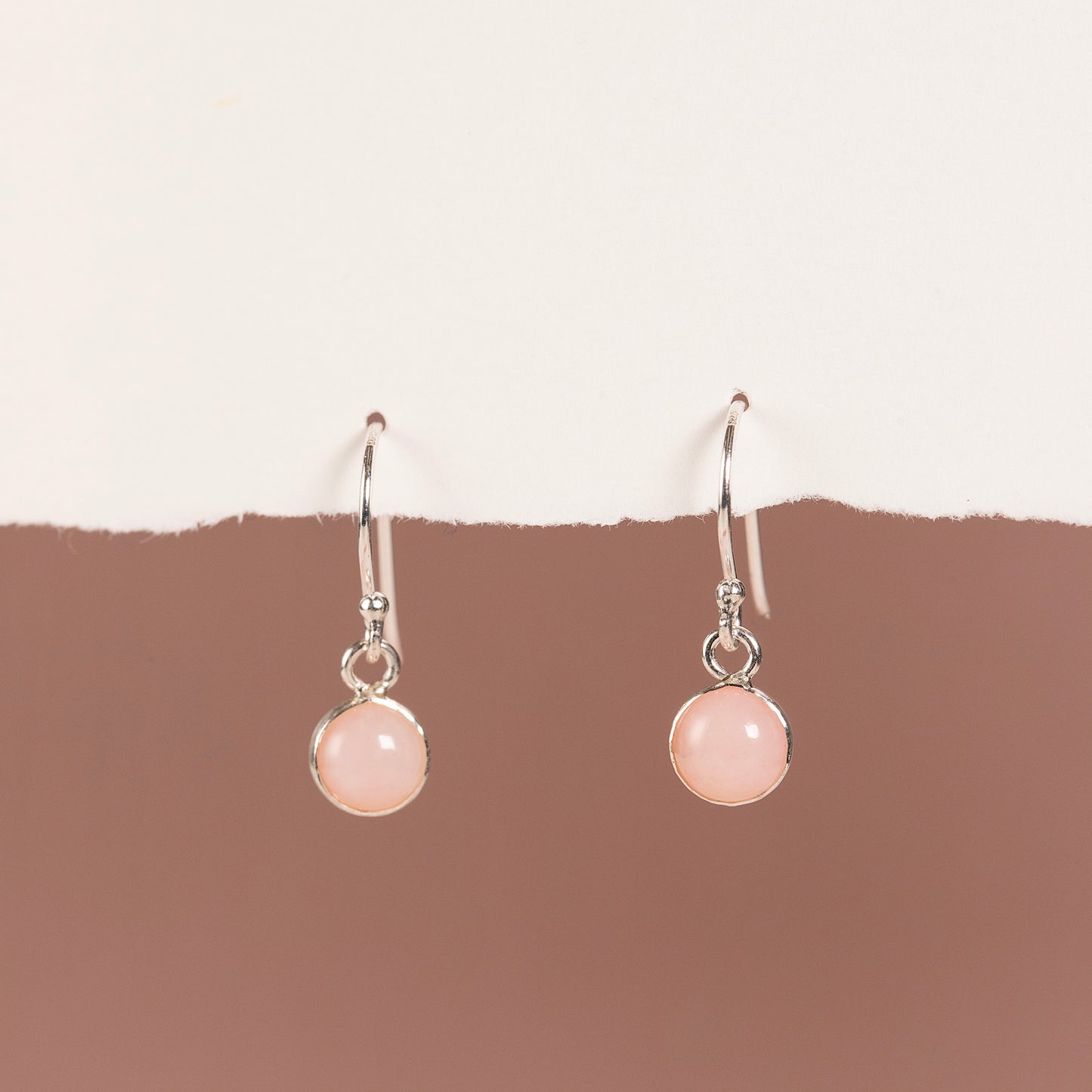 October Birthstone Drop Earrings - Pink Opal - Silver & Gold