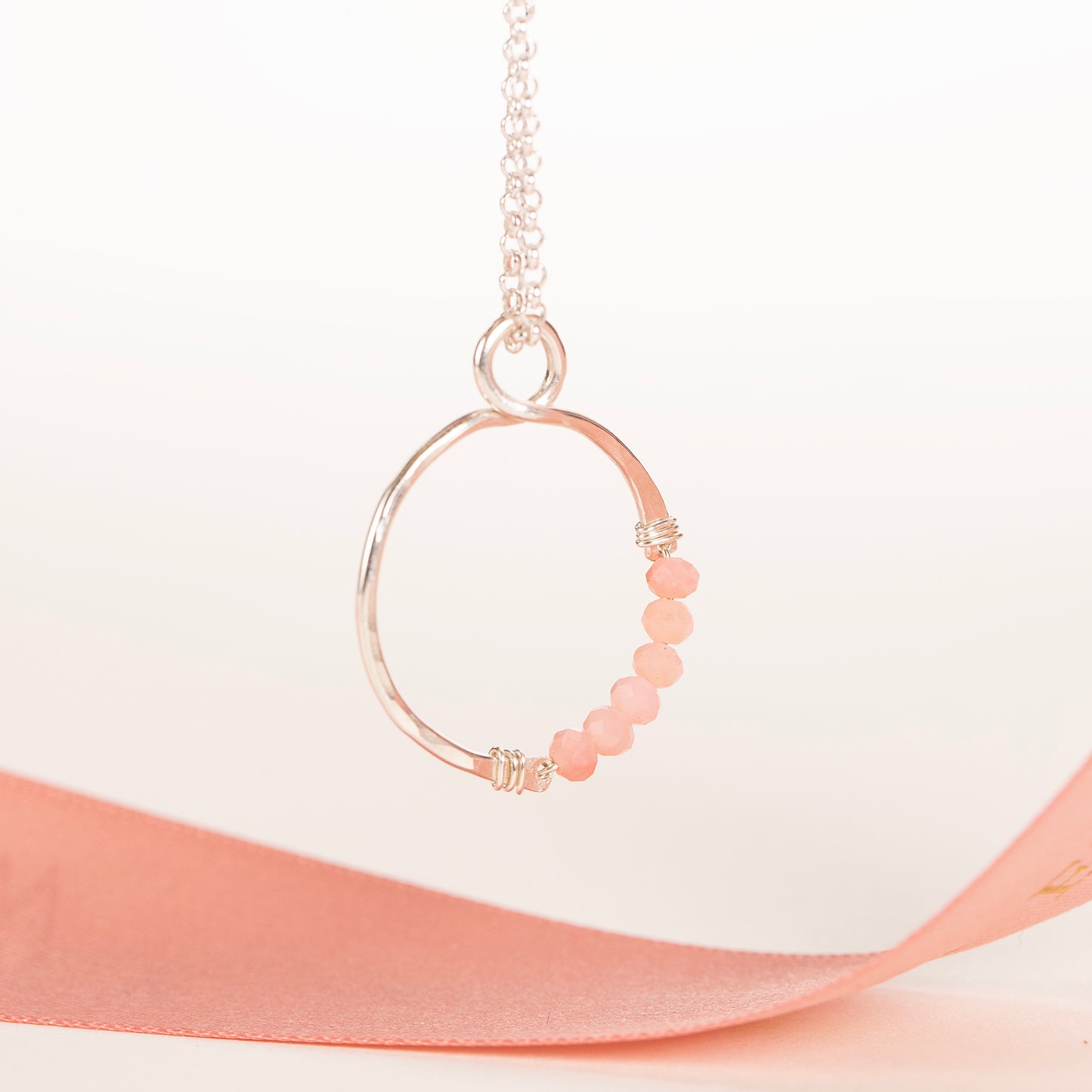 October Birthstone Infinity Necklace - Pink Opal - Silver & Gold