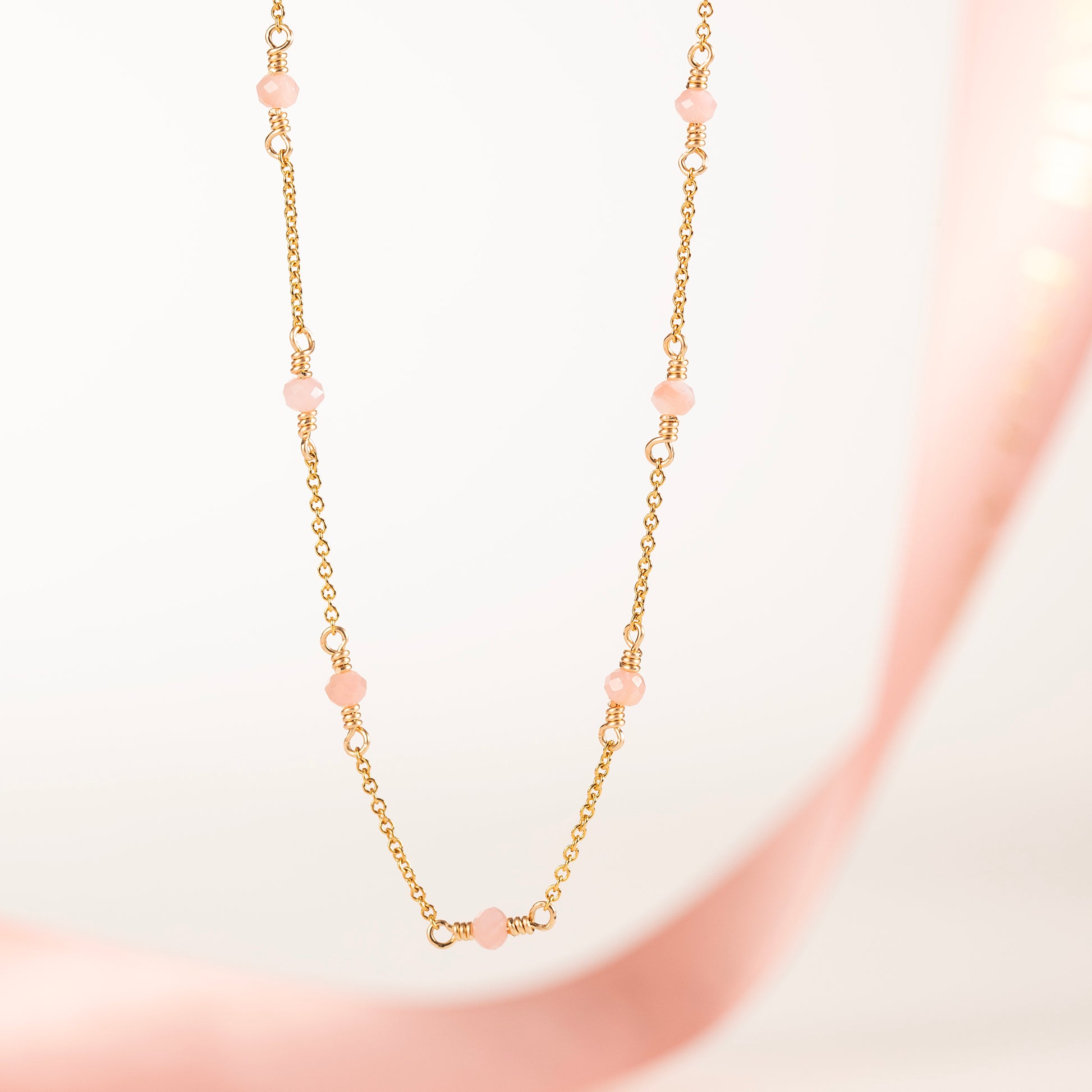 October Birthstone Satellite Necklace - Pink Opal - Silver & Gold