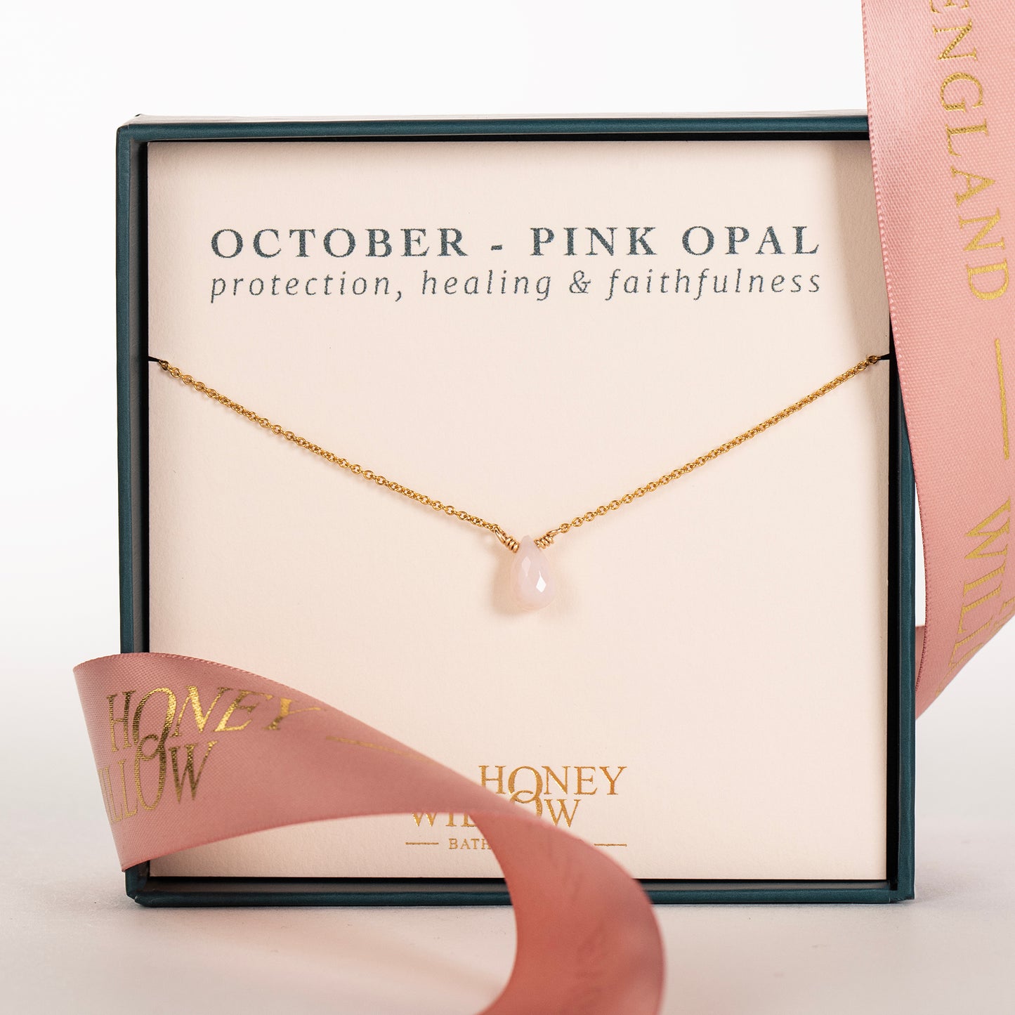 Dainty October Birthstone Necklace - Pink Opal - Silver & Gold