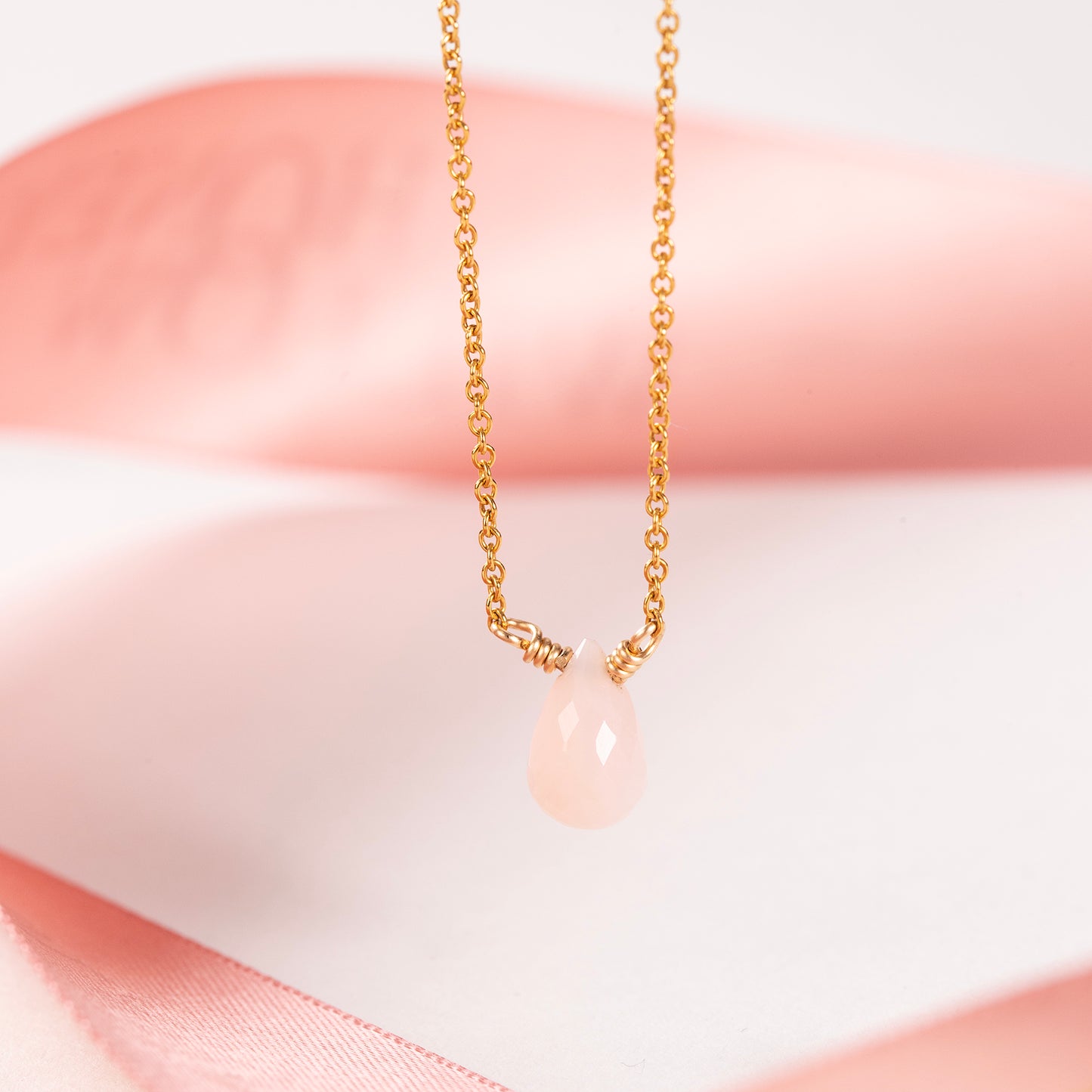 Dainty October Birthstone Necklace - Pink Opal - Silver & Gold