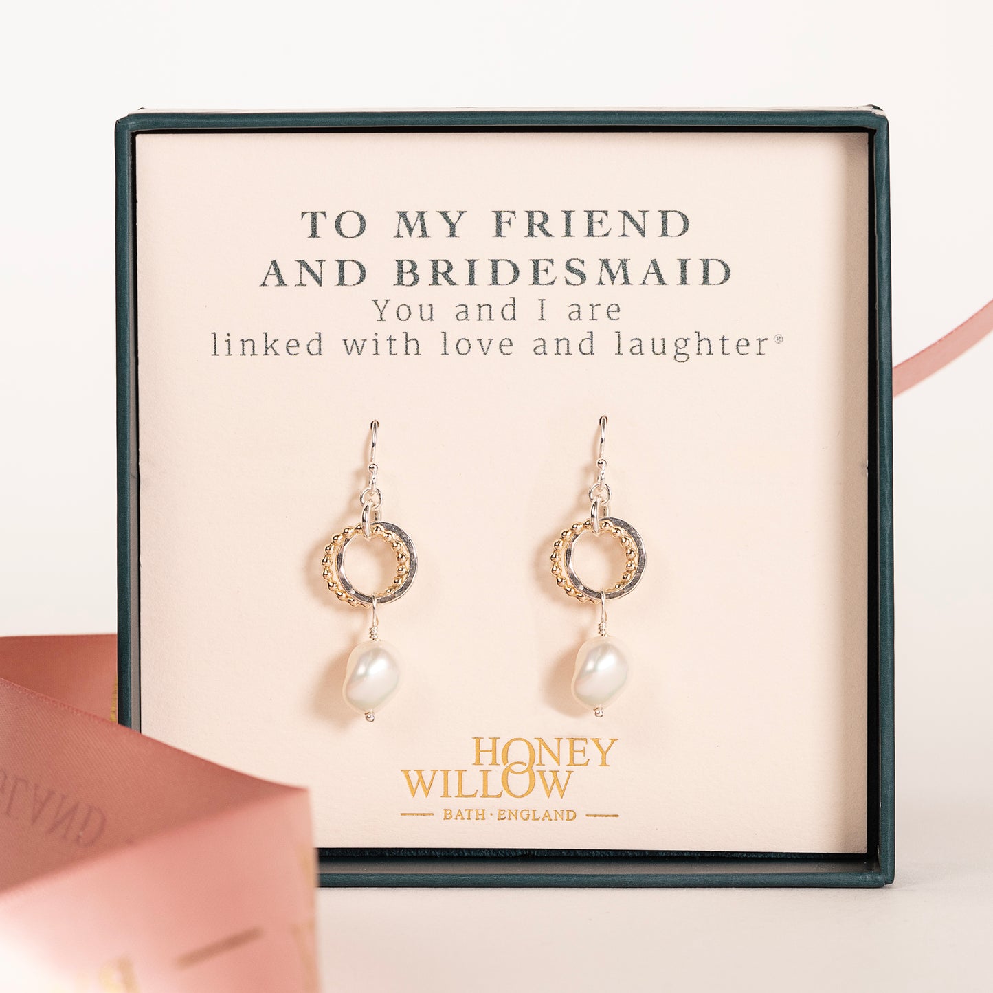 Friend & Bridesmaid Gift - Love Knot Pearl Earrings - Silver & Gold