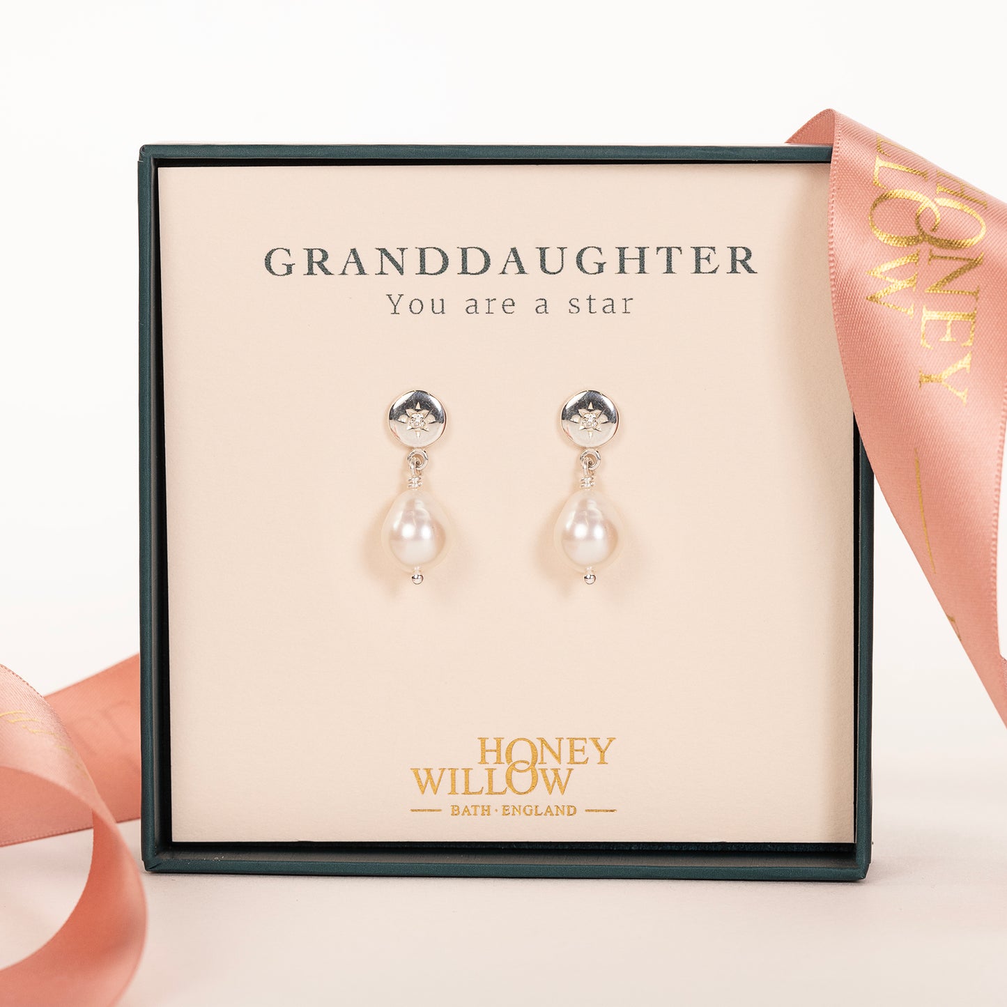 Gift for Granddaughter - Star Set Birthstone Earrings with Pearls - Silver