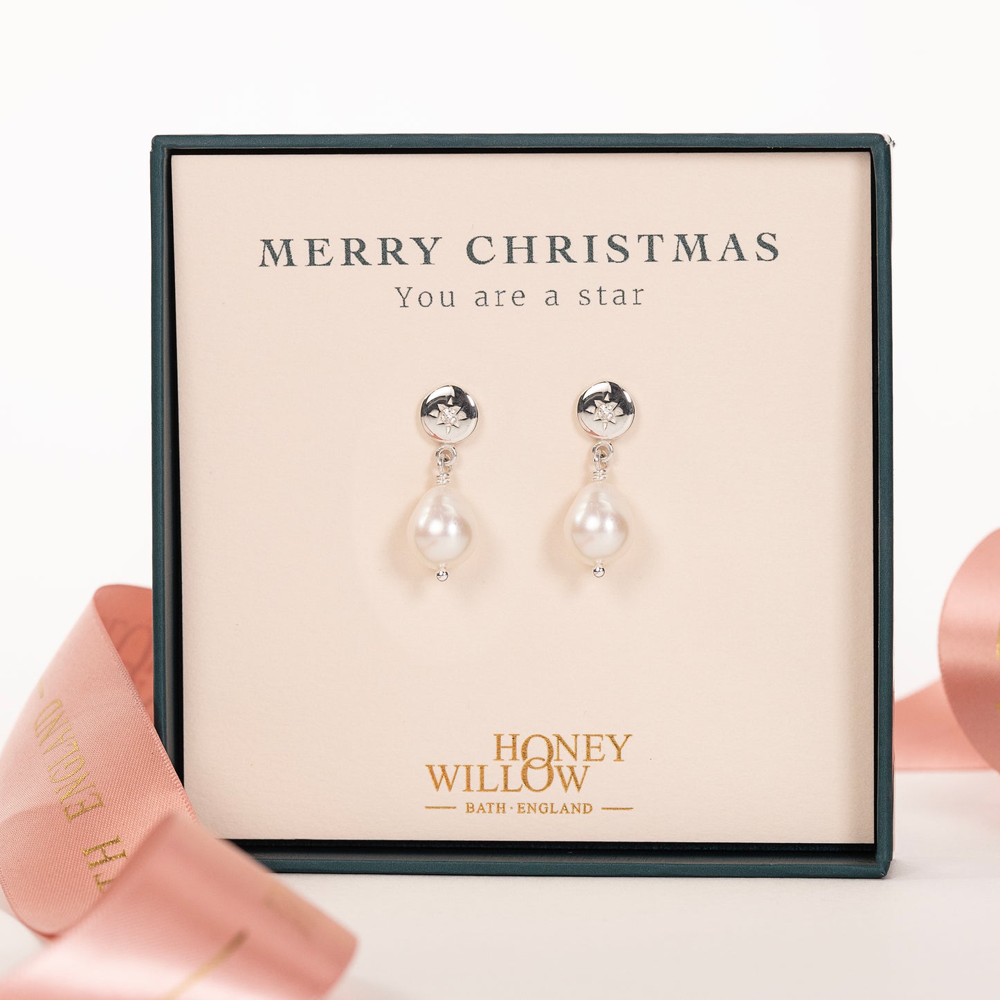 Christmas Gift for Friend - Star Set Birthstone Earrings with Pearls - Silver