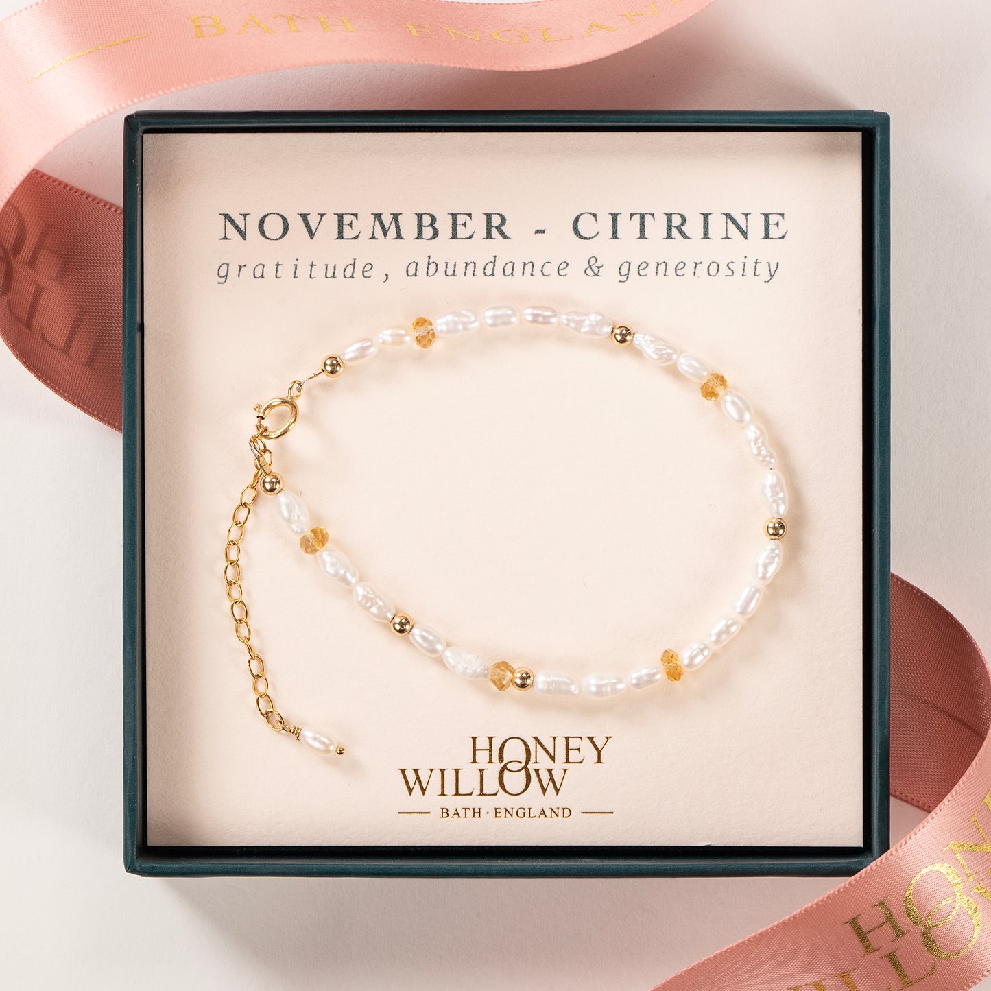 November Birthstone Bracelet - Seed Pearl & Citrine - Silver & Gold