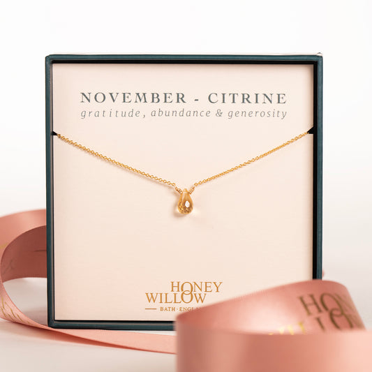 Dainty November Birthstone Necklace - Citrine - Silver & Gold