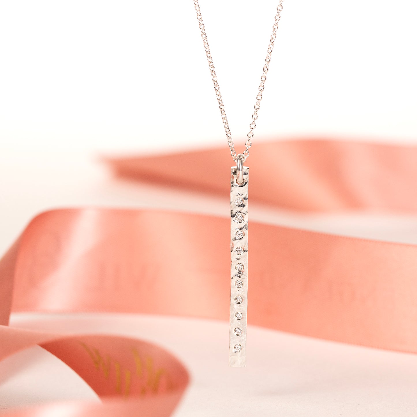 10th Anniversary Gift - 10 Diamonds for 10 Years - Silver Column Necklace - Lab Grown Diamonds