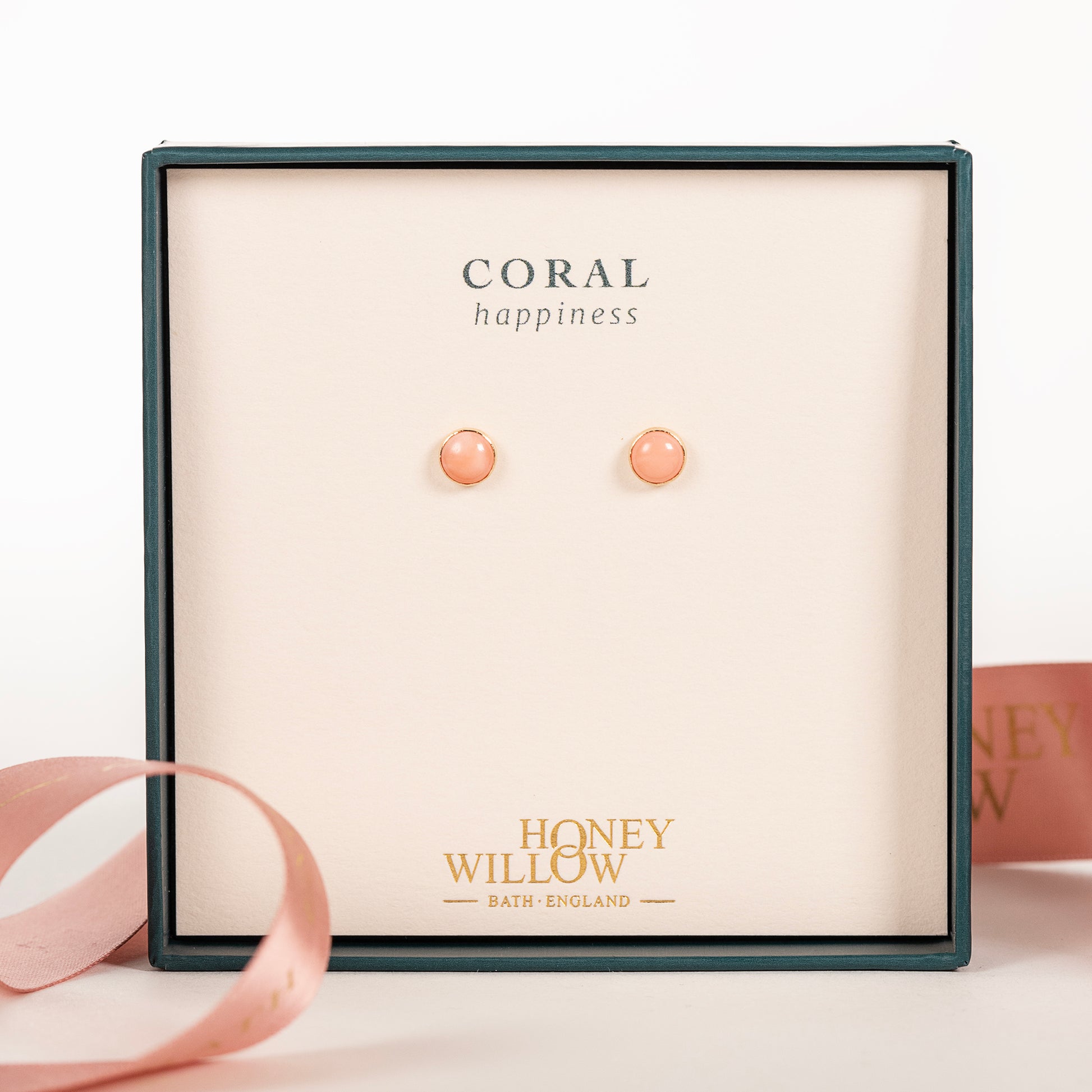 Coral Stud Earrings - Happiness - Silver & Gold