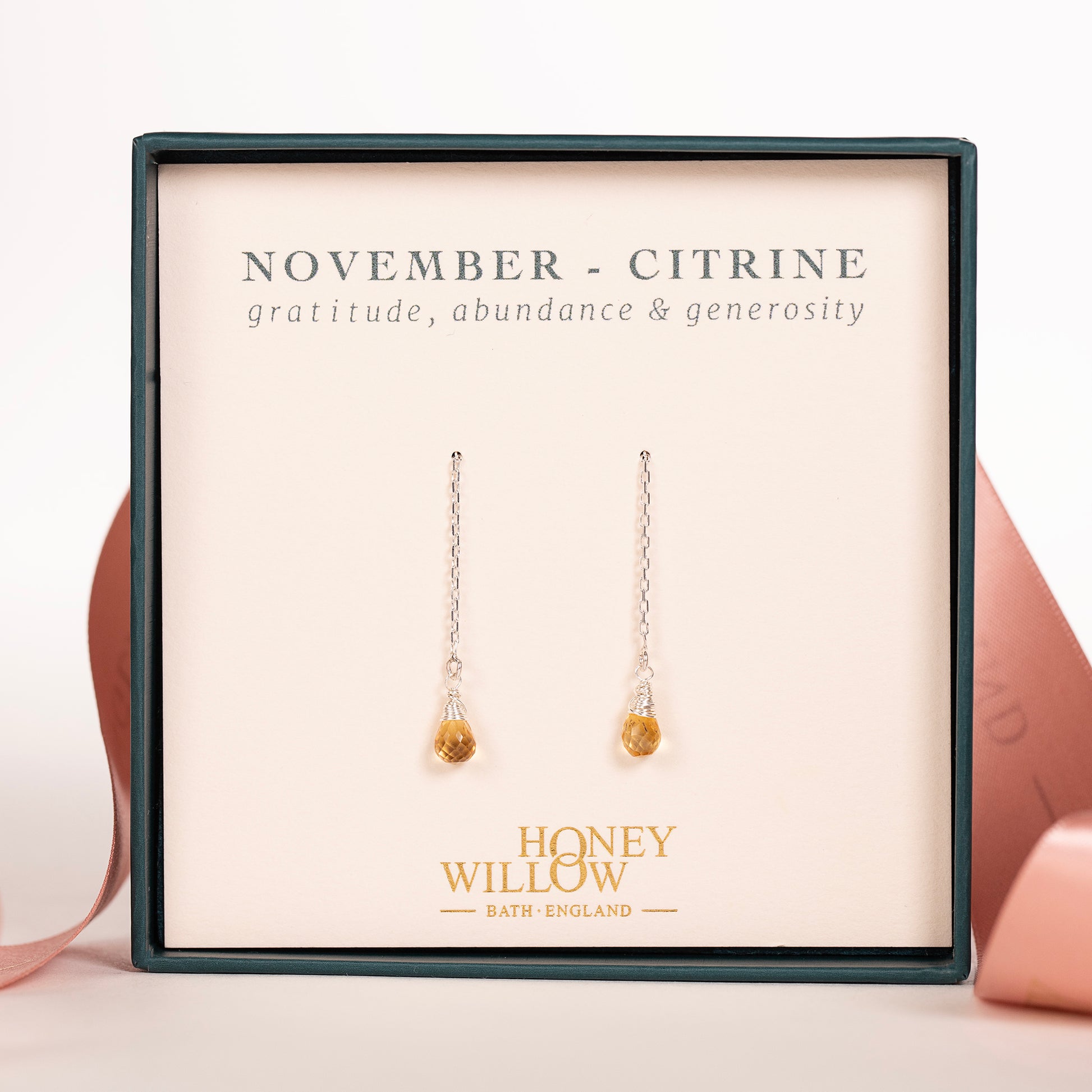 November Birthstone Threader Earrings - Citrine - Silver & Gold