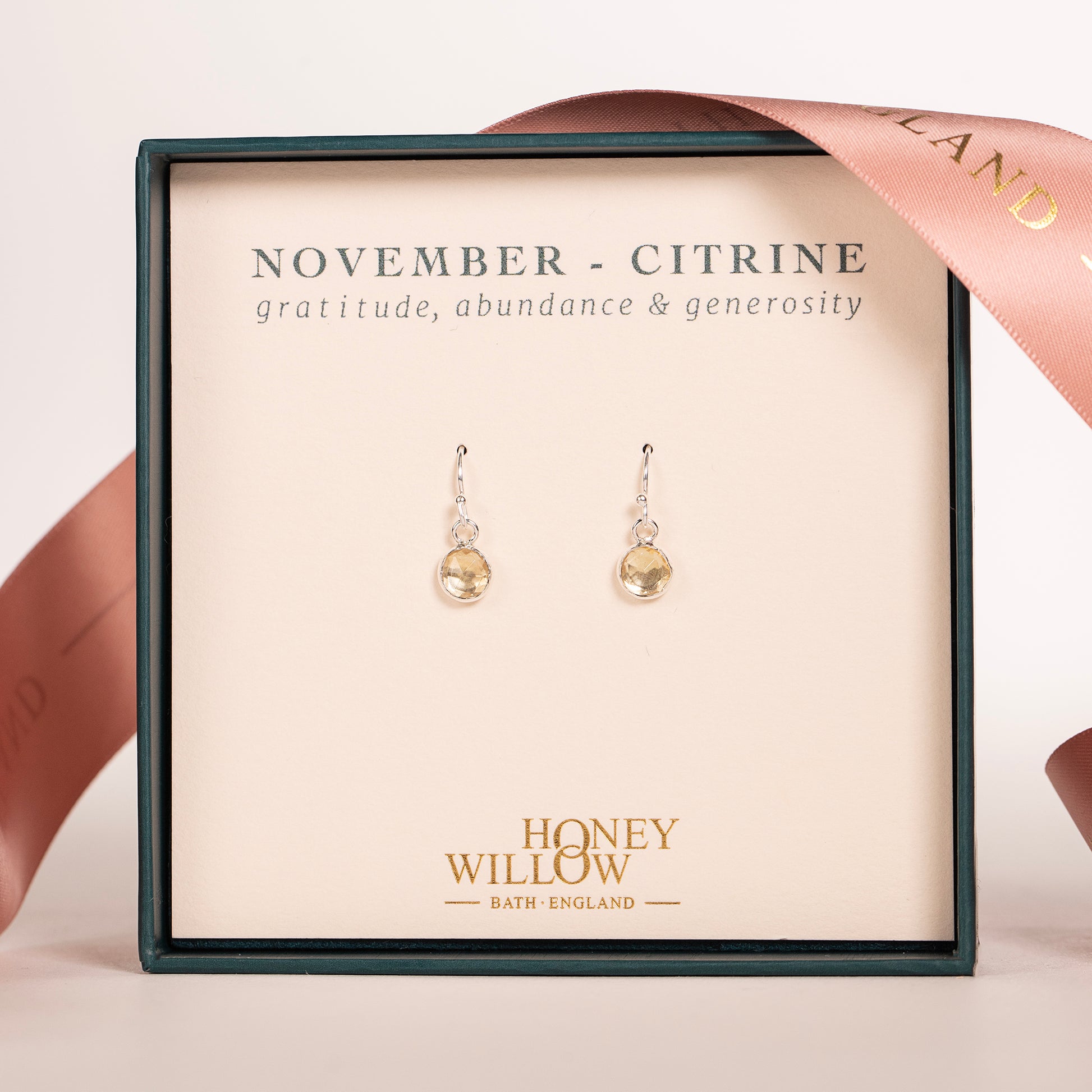 November Birthstone Drop Earrings - Citrine - Silver & Gold