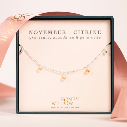 November Birthstone Trio Choker Necklace - Citrine - Silver & Gold