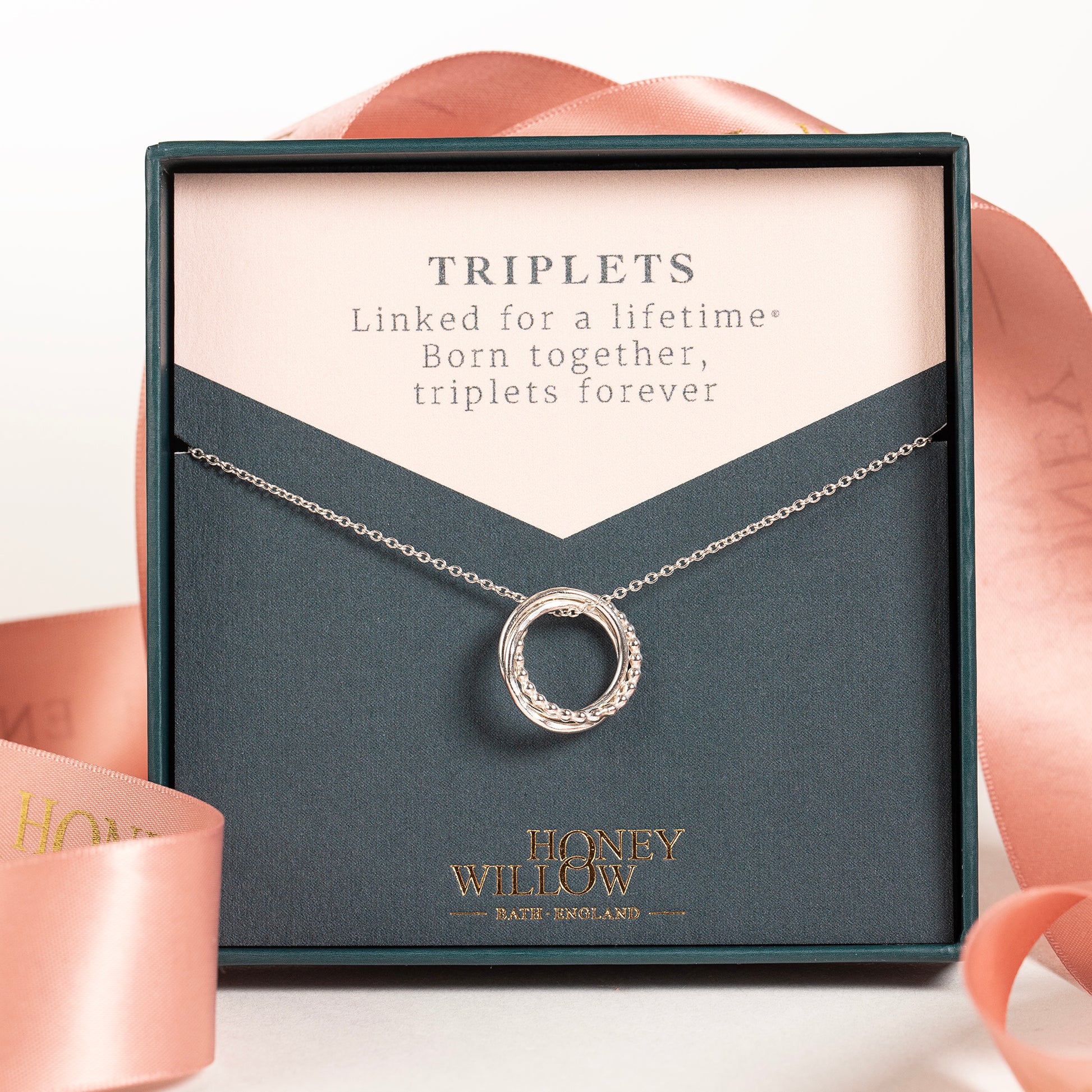 Triplets Necklace - 3 Rings for Triplets - Silver