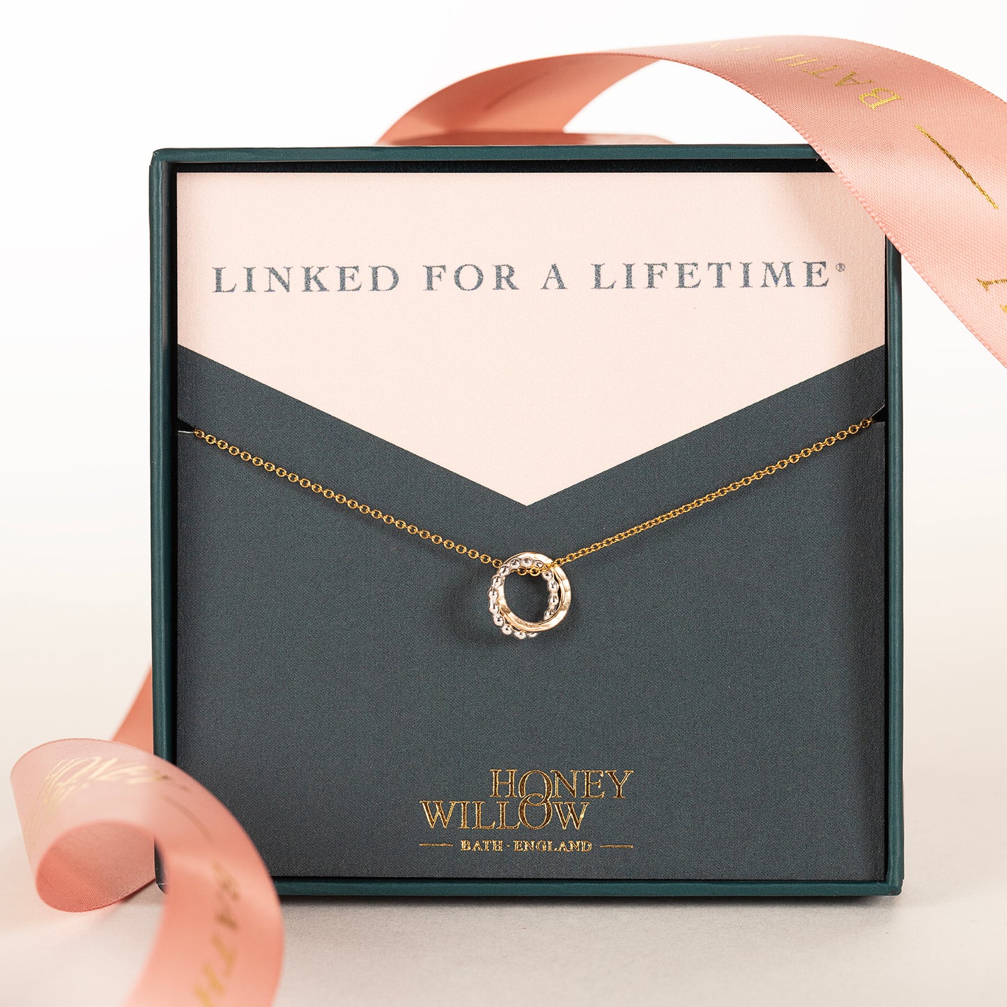 Double Link Love Knot Necklace - Linked for a Lifetime - Silver & Gold