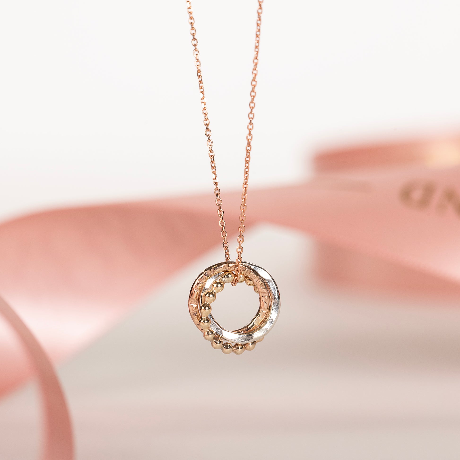 9kt Gold 3rd Anniversary Love Knot Necklace -  The Original 3 Links for 3 Years Necklace - Recycled Gold, Rose Gold & White Gold