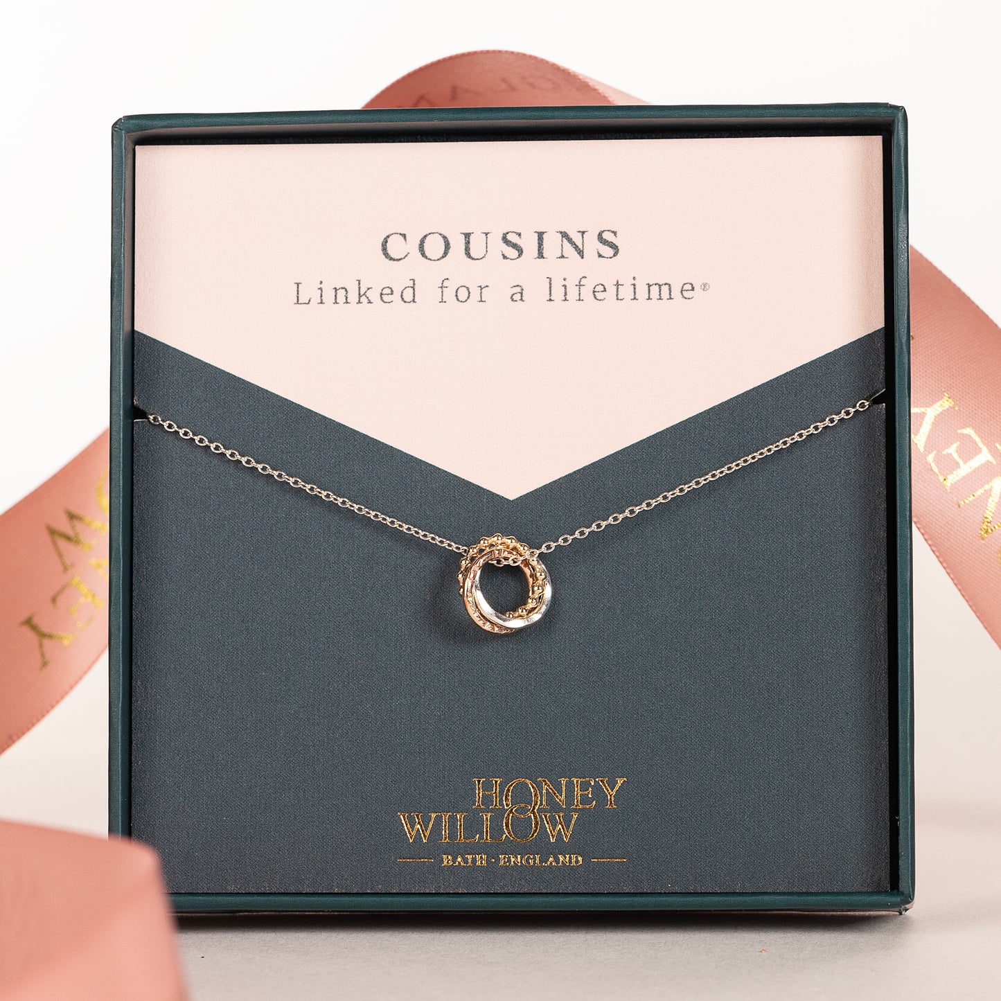 3 Cousins Necklace - 9kt Gold, Rose Gold & Silver Love Knot Necklace