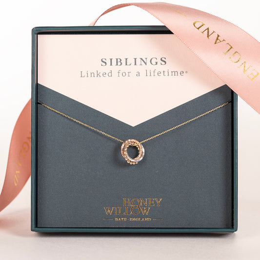 3 Siblings Necklace - 9kt Gold, Rose Gold & Silver Love Knot Necklace