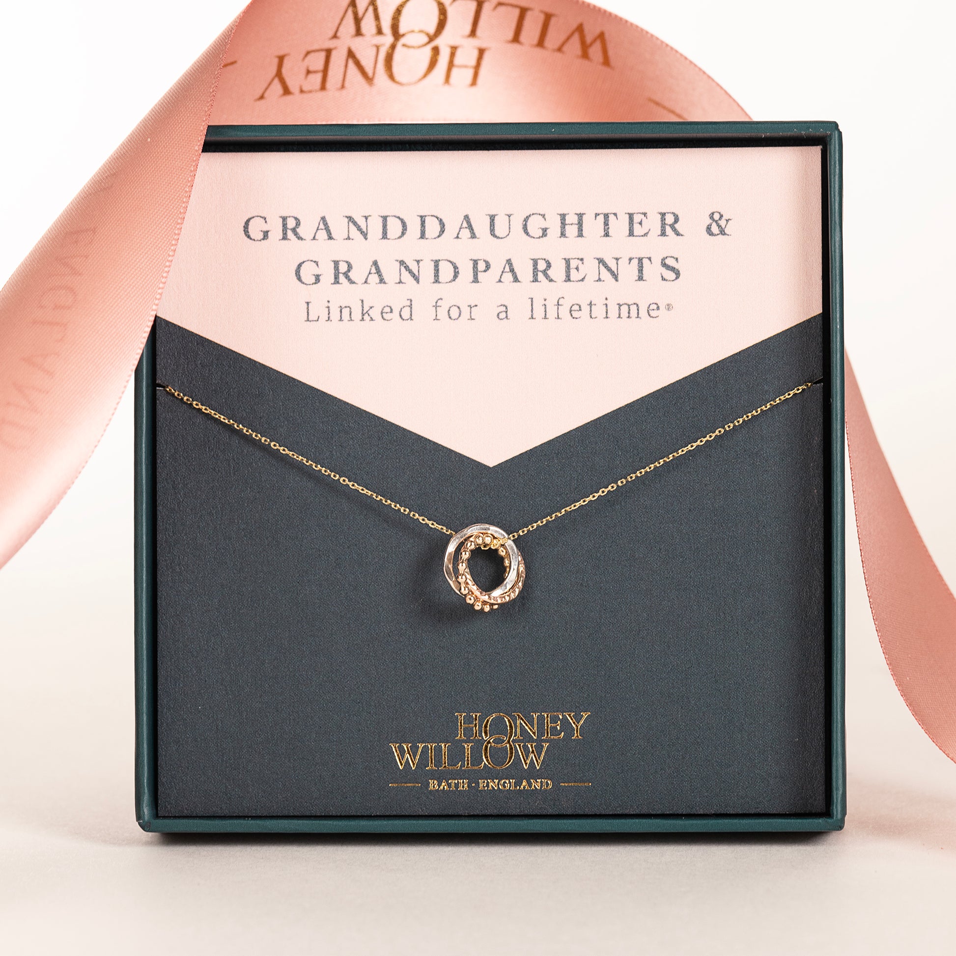 Gift for Granddaughter from Grandparents - 9kt Gold, Rose Gold & Silver Love Knot Necklace