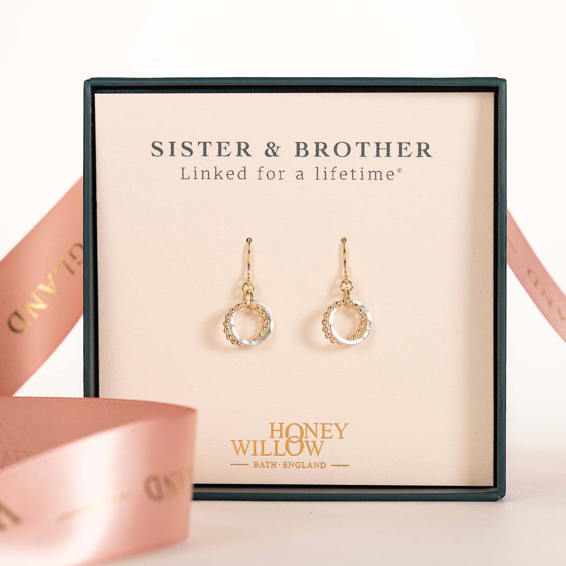 Gift for Sister from Brother - Love Knot Earrings - Silver & 9kt Gold