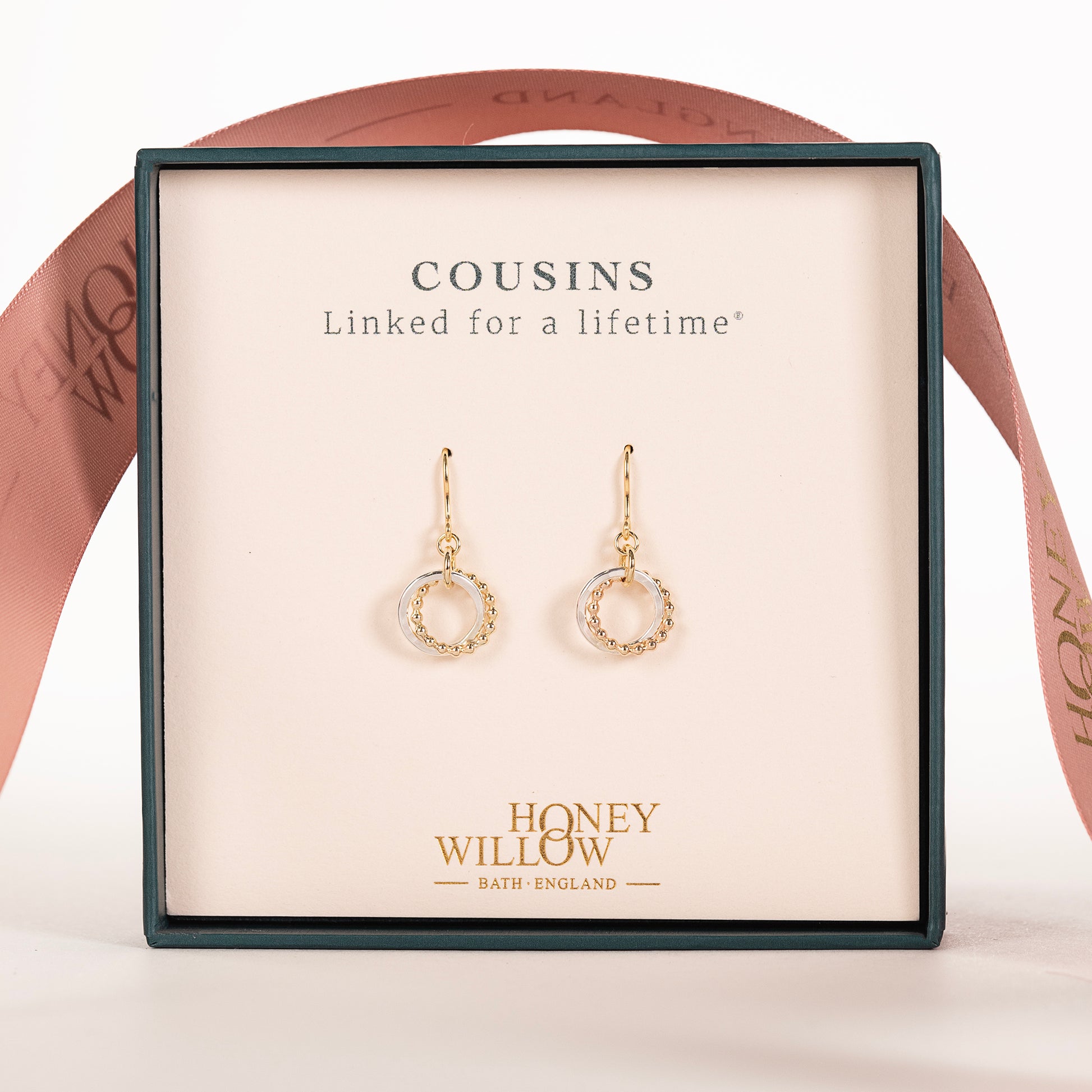 Gift for Cousin - Love Knot Earrings - Silver & 9kt Gold