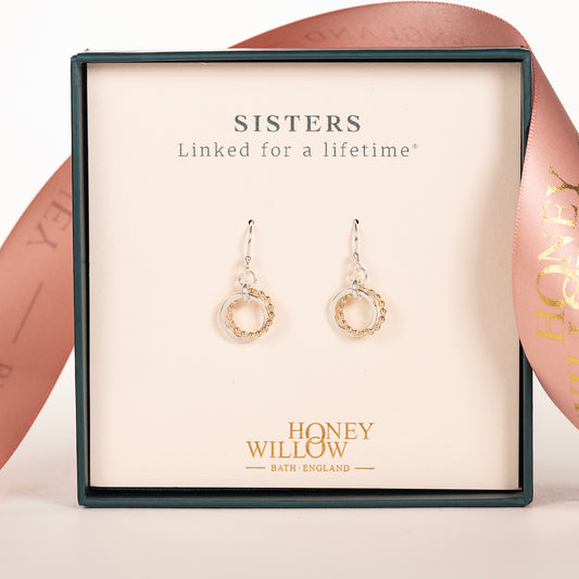 Gift for Sister - Love Knot Earrings - Silver & 9kt Gold