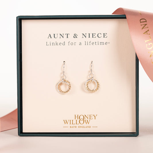 Aunt & Niece Gift - Love Knot Earrings - Silver & 9kt Gold