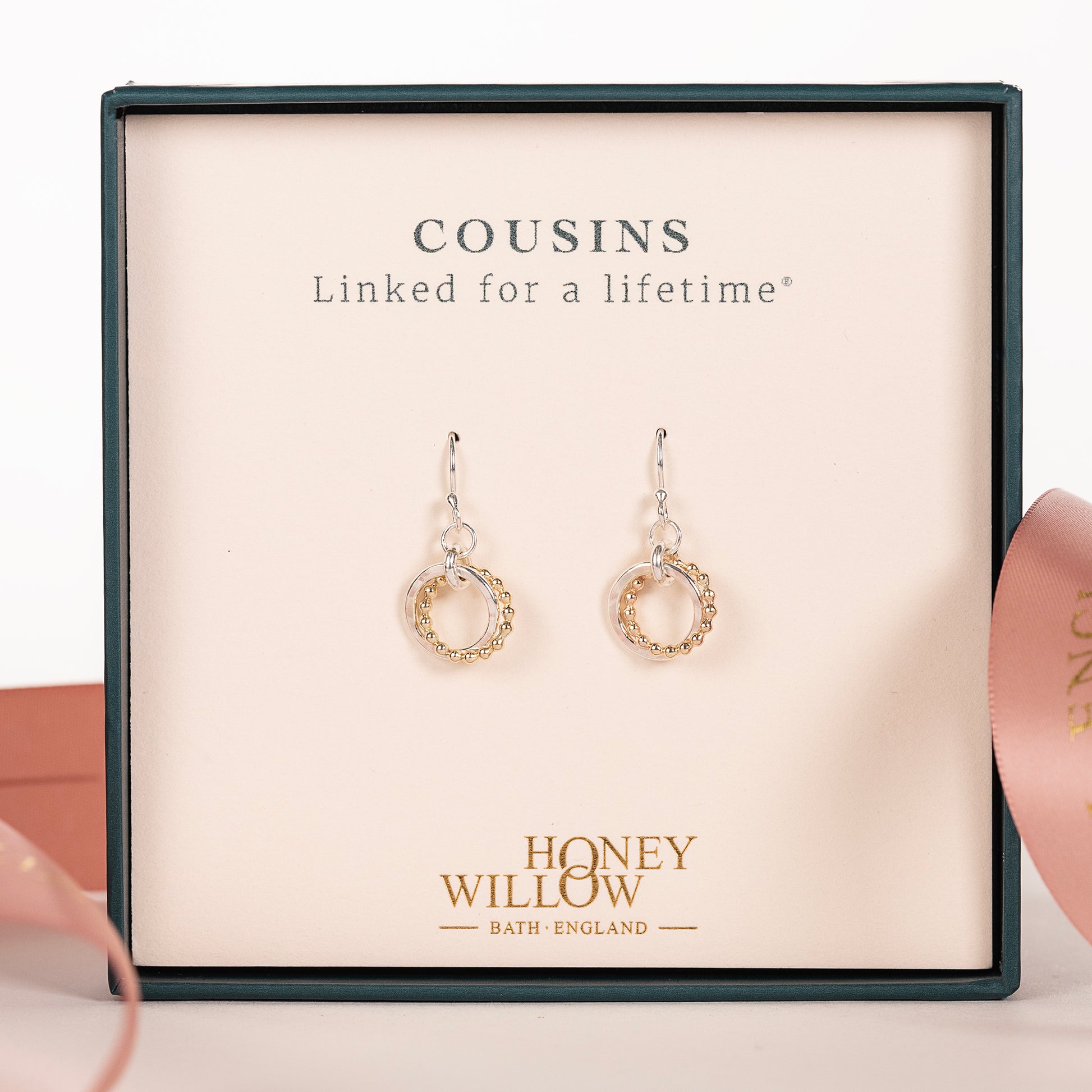 Gift for Cousin - Love Knot Earrings - Silver & 9kt Gold