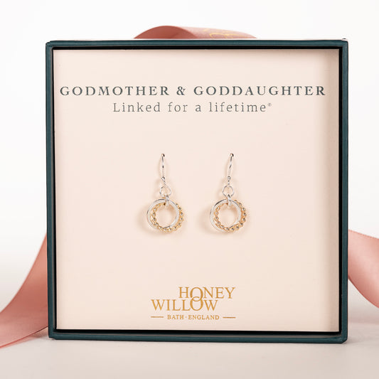 Godmother Goddaughter Gift - Love Knot Earrings - Silver & 9kt Gold