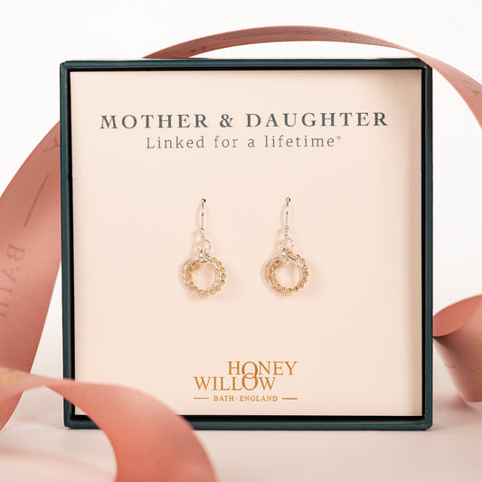 Mother Daughter Gift - Love Knot Earrings - Silver & 9kt Gold