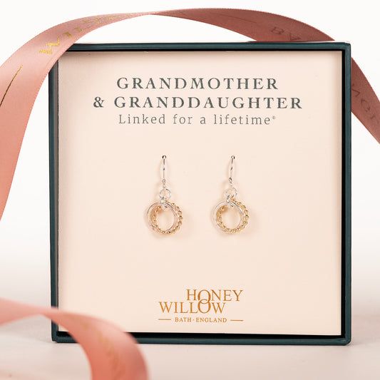 Grandmother Granddaughter Gift - Love Knot Earrings - Silver & 9kt Gold