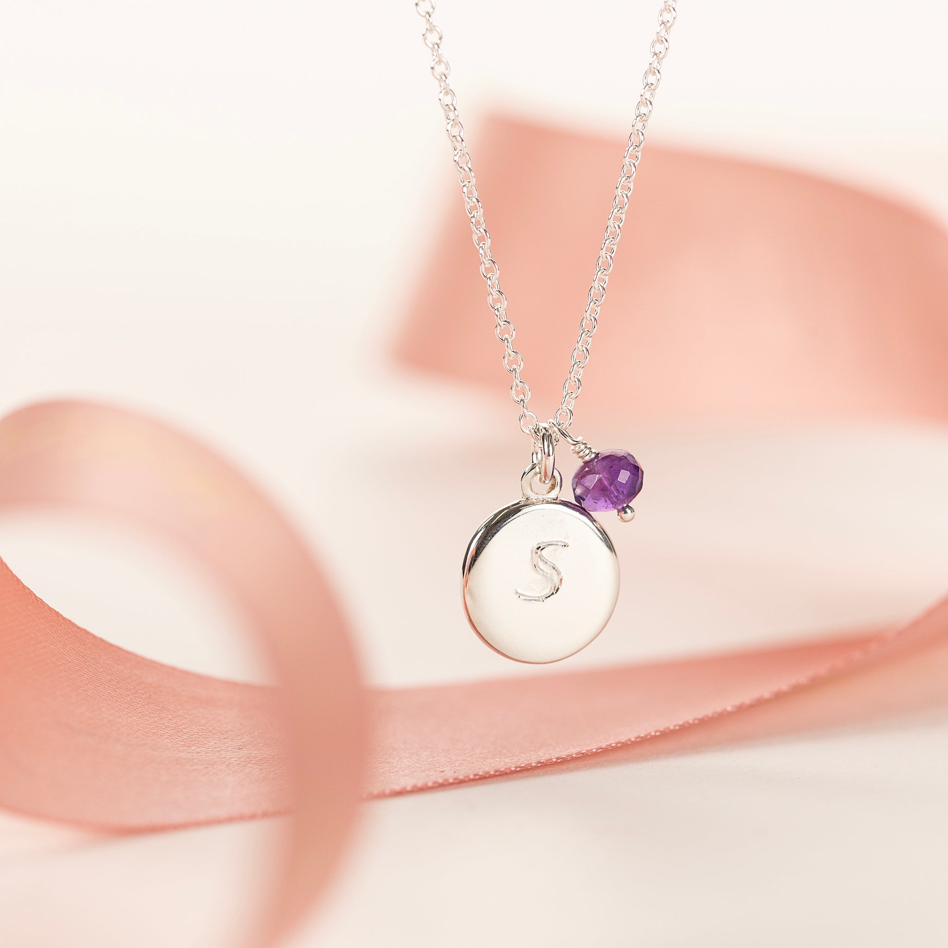Initial & Birthstone Necklace - Silver