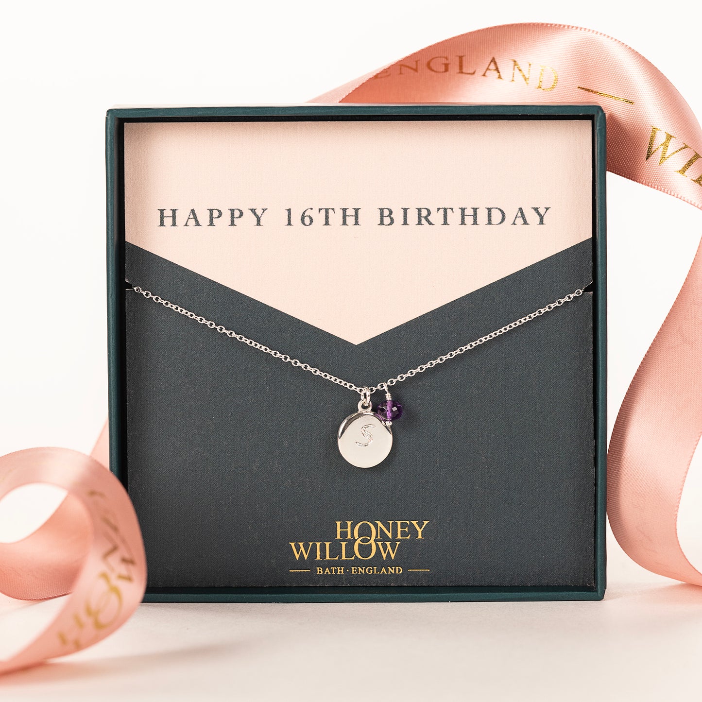 16th Birthday Necklace - Personalised Initial Pendant with Birthstone