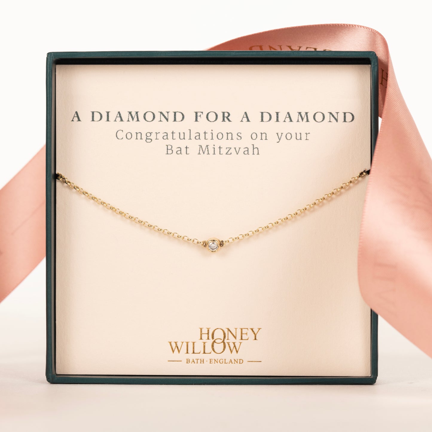 Bat Mitzvah Gift - Single Diamond Necklace - Lab Grown Diamond - 9kt Gold