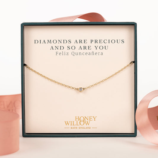 Quinceañera Gift - Single Diamond Necklace - Lab Grown Diamond - 9kt Gold