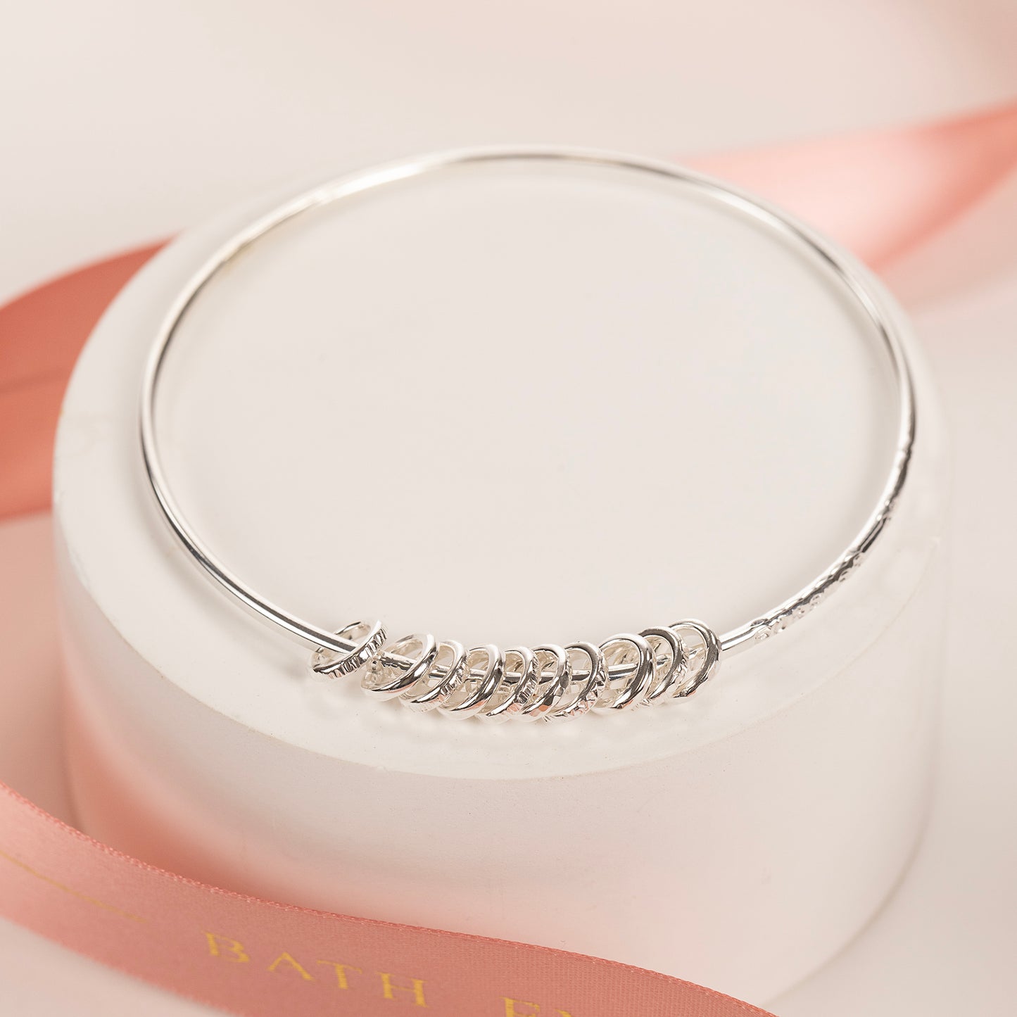 10th Anniversary Gift - Personalised Silver Bangle - 10 Rings for 10 Years - Silver